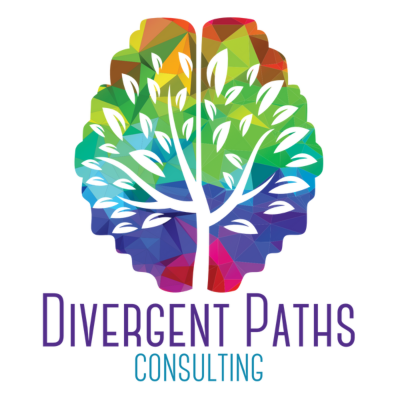 DPC logo with a rainbow brain of leaves and a white tree overlay